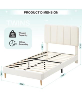 Twin Bed Frame for Boys & Girls, Velvet Upholstered Platform Bed Frame with Headboard, Strong Wooden Slats, Noise-Free,No Box Spring Needed, Easy Assembly