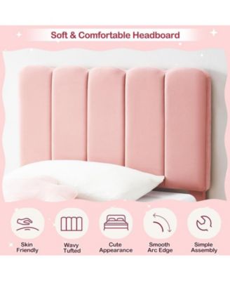 Pink Twin Bed Frame, Velvet Upholstered Platform Bed Frame with Headboard, Strong Wooden Slats, Noise-Free,No Box Spring Needed, Easy Assembly