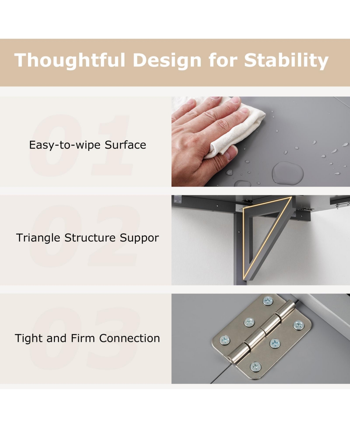 Gouun 31.5 x 23.5 Inch Wall Mounted Folding Table for Spaces