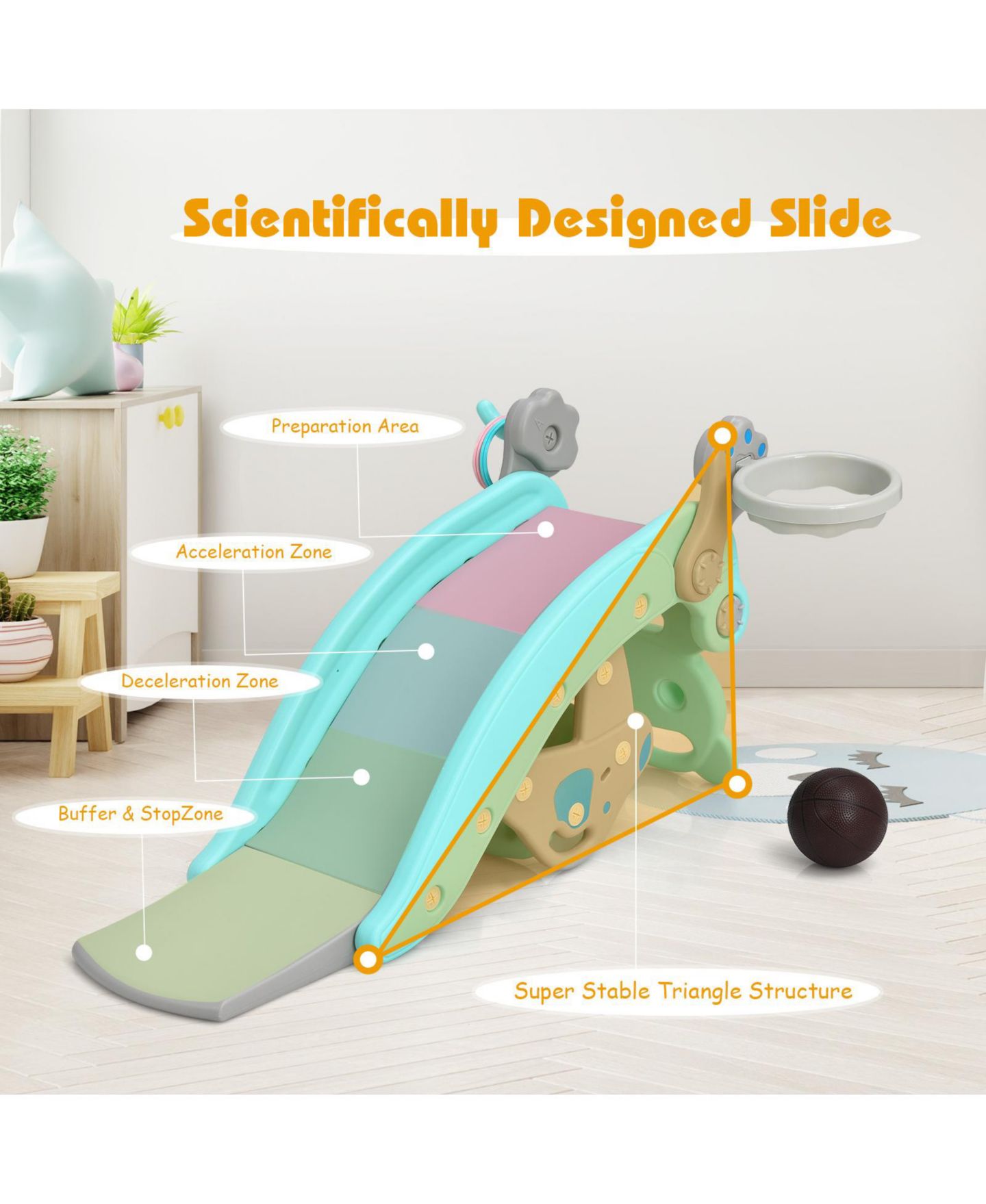 Детский игровой набор GOUUN 4-in-1 Toddler Rocking Horse Playset with Slide & Basketball Hoop, Ages 1-5, цвет: Синий — фото 9