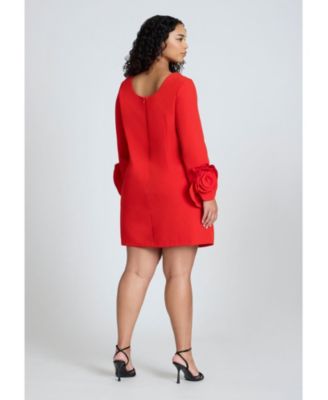 Women's Plus Size Rosette Sleeve Mini Dress