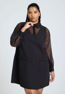 Women's Sheer Sleeve Shirt Dress