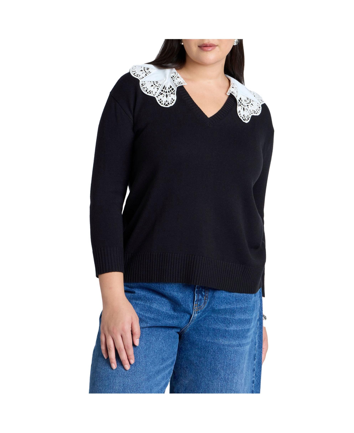 Eloquii Plus Size Lace Collar Sweater