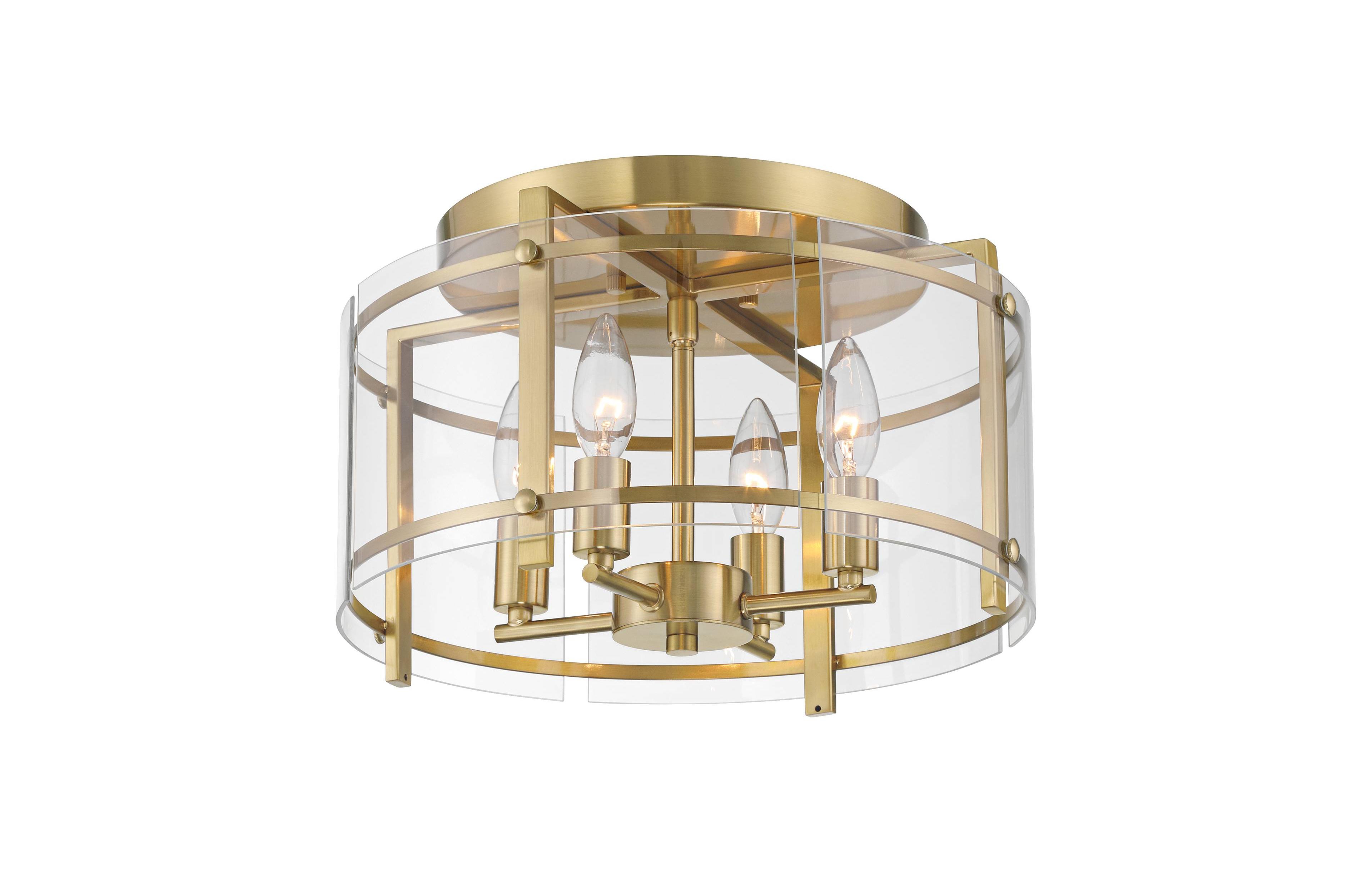Raye 13 3/4" Modern Semi Flush-Mount Ceiling Light Fixture Kitchen Foyer Hallway Drum Round 4-Light Soft Gold Finish Glass Bedroom Bathroom Entryway L