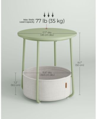 Small Round Side End Table, Modern Nightstand with Fabric Basket