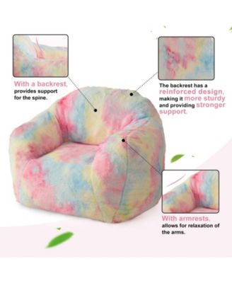 Giant Bean Bag Chair, Tie-Dye Faux Fur Stuffed Couch for Adults, Large Lazy Sofa Floor Chair with Handle, 39"L x 32"W x 28"H