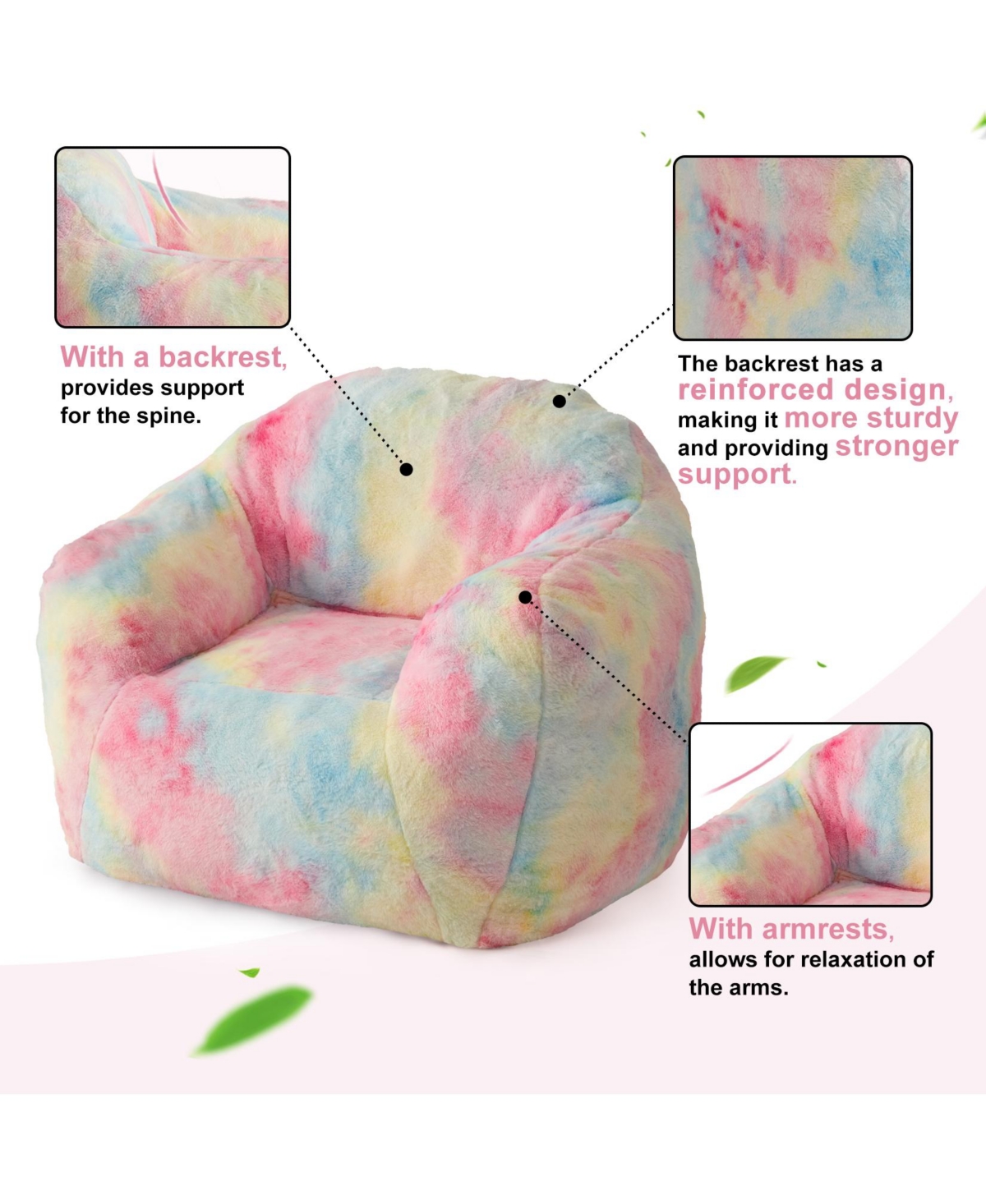 gaomon Giant Bean Bag Chair, Tie-Dye Faux Fur Stuffed Couch for Adults, Large Lazy Sofa Floor Chair with Handle, 39