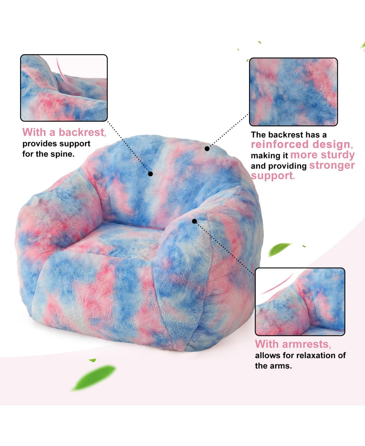 gaomon Giant Bean Bag Chair, Tie-Dye Faux Fur Stuffed Couch for Adults, Large Lazy Sofa Floor Chair with Handle, 39"L x 32"W 28"H