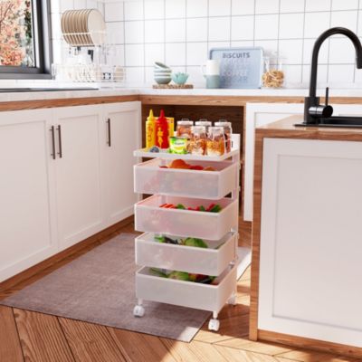 4-tier Rotating Storage Trolley, Movable Storage Organizer with Wheels for Office, Living Room, Kitchen