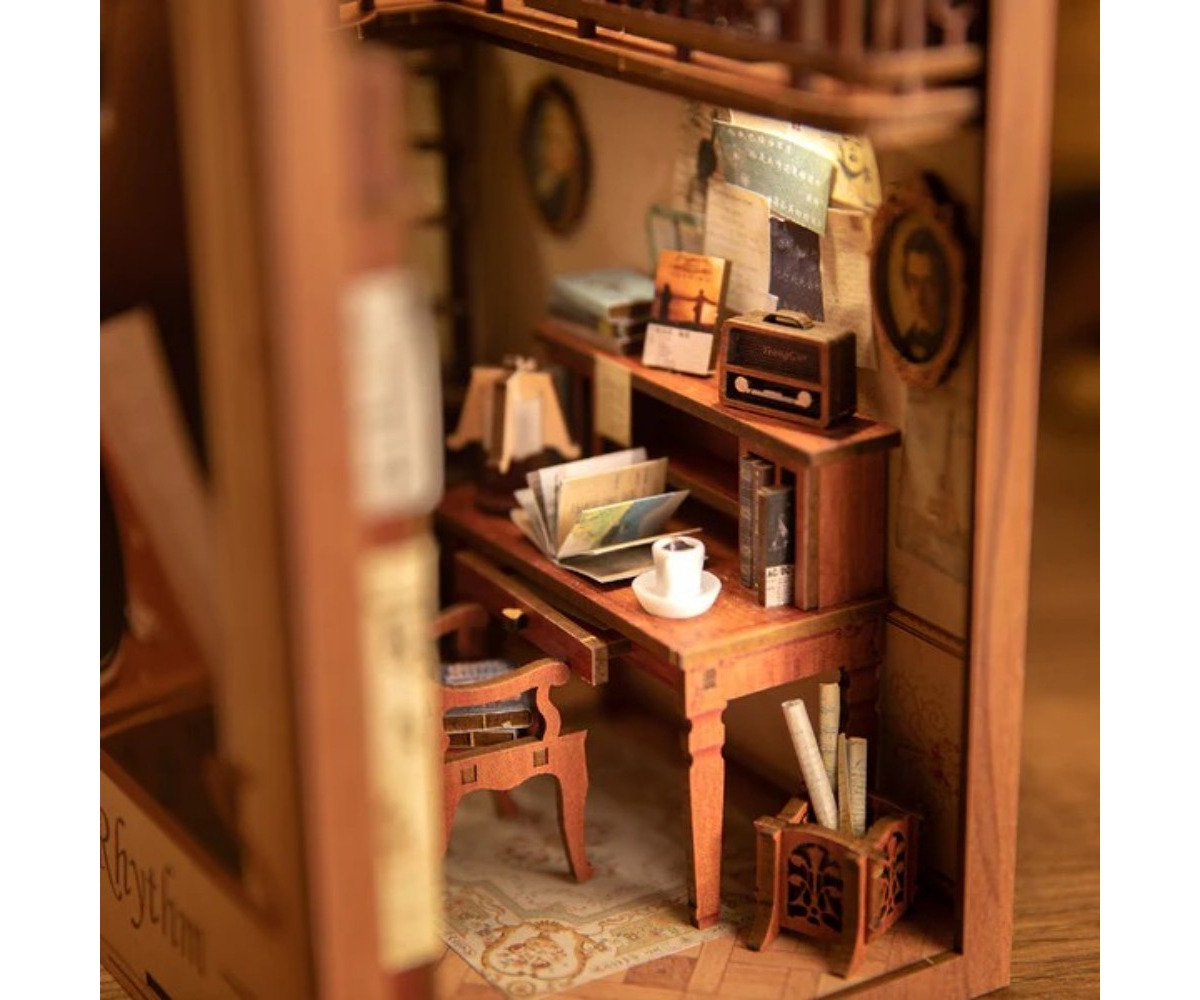Cutebee Diy Book Nook Kit, Bookshelf Insert Decor Diy Miniature Music House Dollhouse Kit for Adults and Teens, Booknook Model Build Creativity Gift K