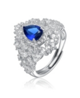Rachel Glauber White Gold Plated with Tear-Shaped Blue Cubic Zirconia Cluster Ring - Blue
