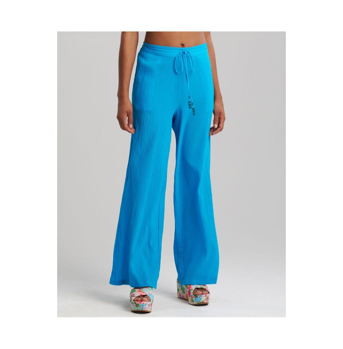 Women's Cotton Gauze Pants with Tassel - Wave blue
