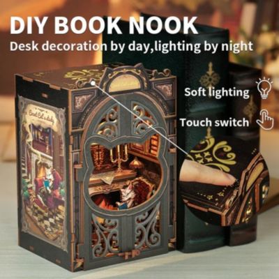 Book Nook Kit - DIY Dollhouse Miniature House Kit for Adults, Teens and Beginners, Tiny House Booknook Bookshelf Decor 3D Wooden Puzzle, Gifts for Family, Friends (Count Cat's Study