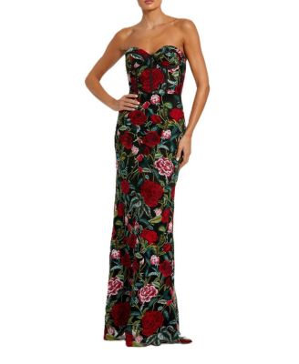 Women's Sheer Bustier Top Floral Applique Gown