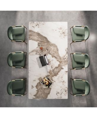 78.7-Inch Sintered Stone Dining Table with Snowy White Pandora Top, Luxury Kitchen & Dining Room Table