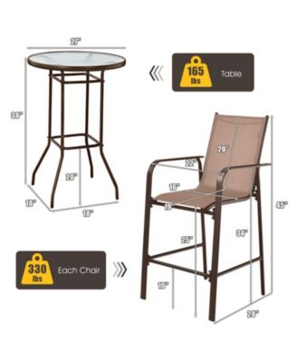 3 Pieces Outdoor Patio Bar Table Stool Set