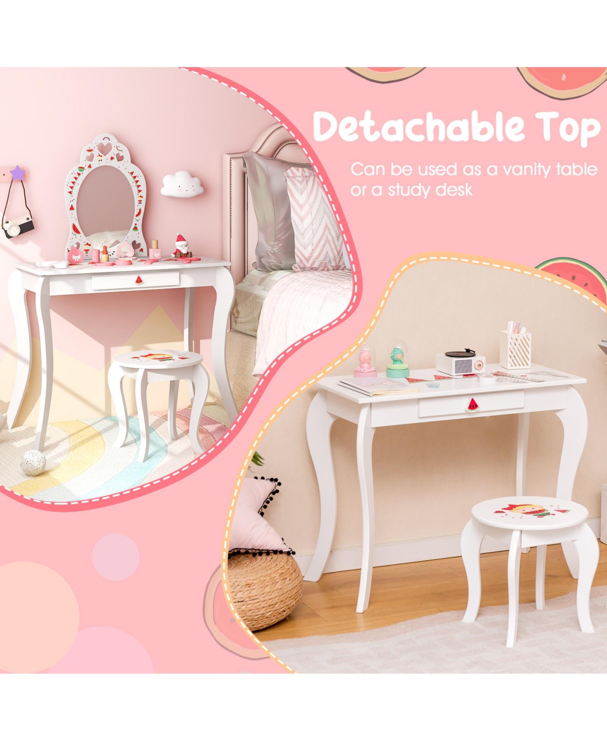 Gouun 1 Children Pretend Makeup Vanity Set with Removable Mirror and Storage Drawer