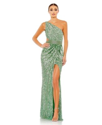 Mac Duggal ★【パーティー ドレス】Sequin One Shoulder Gown Mac Duggal Women's Sequined One Shoulder Draped Lace Up Gown
