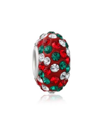 Christmas Holiday Red Green Flower Stripe Crystal Set Of 3 Spacer Charm Bead Sterling Silver Fits European Charm Bracelet