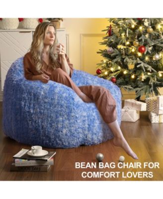 Faux Fur Bean Bag Chair for Adults, Soft Plush Couch with Armrests, Fluffy Lazy Sofa for Living Room & Reading