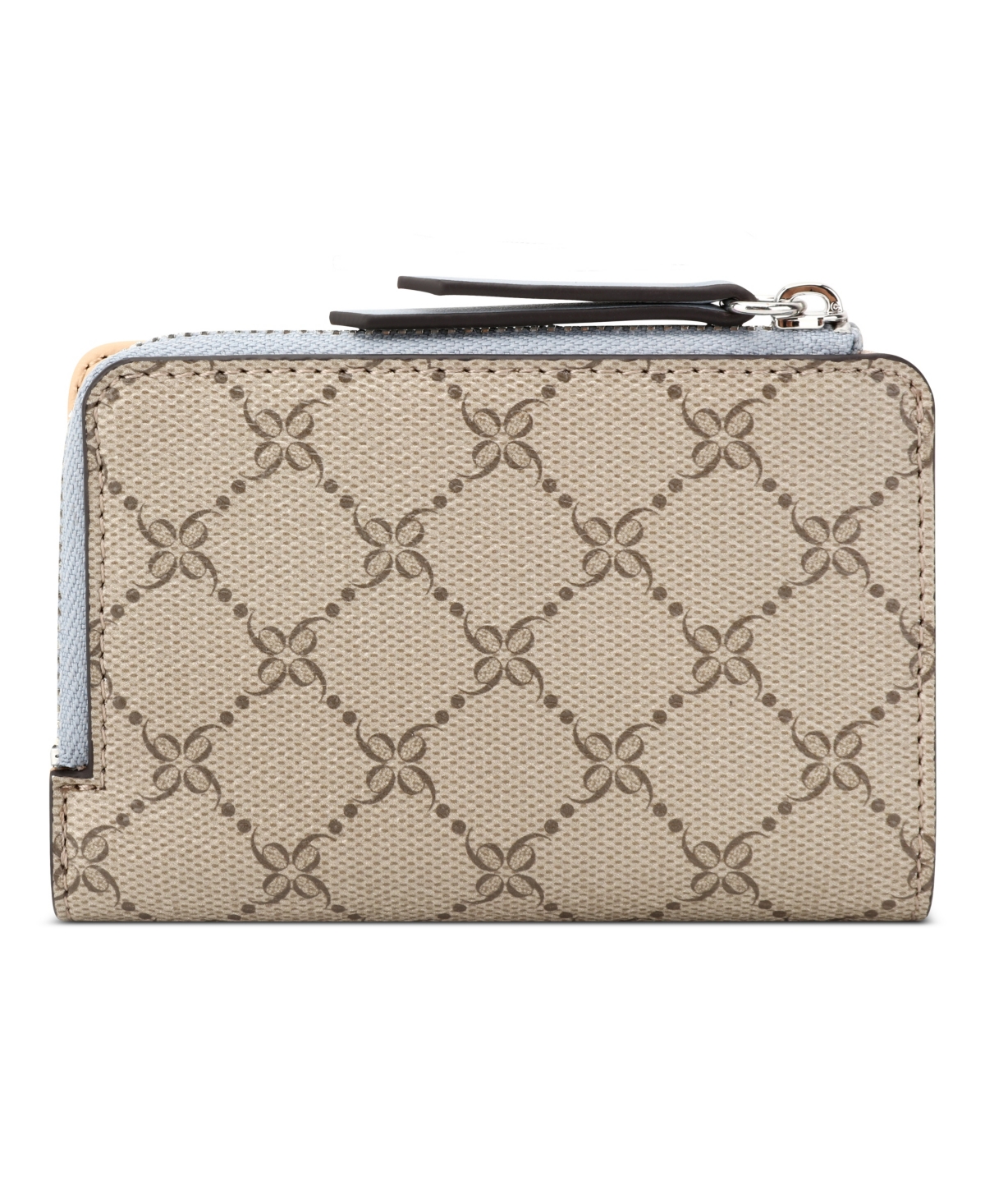 Nine West Lockup 9s Zip Around Card Case Wallet In Beige Logo Bluestone