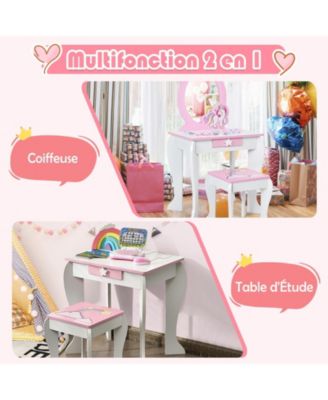 GOUUN Kids Vanity Set with Mirror, Drawer, and Chair for Makeup and Dressing