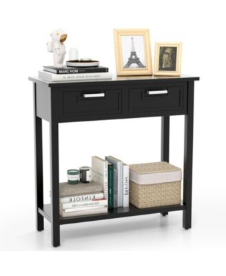 1 pc Narrow Console Table with Drawers and Open Storage Shelf