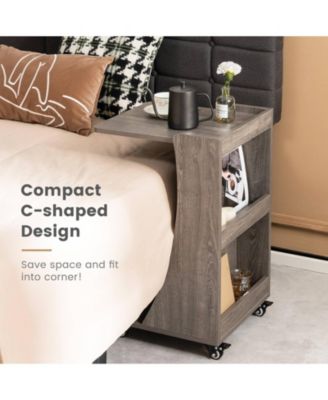 C-shaped Rolling End Side with Back Storage Shelves beside Sofa