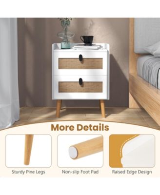 Modern End Table Bedside Table with 2 Rattan Decorated Drawers