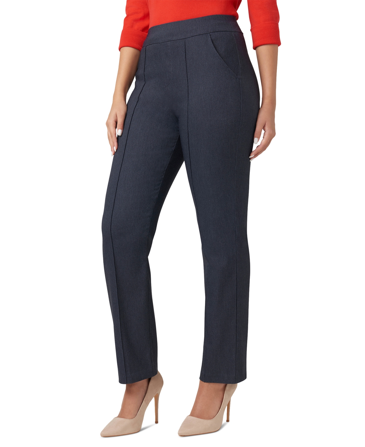 HUE WOMEN'S PULL-ON MID-RISE DENIM LEGGINGS 
