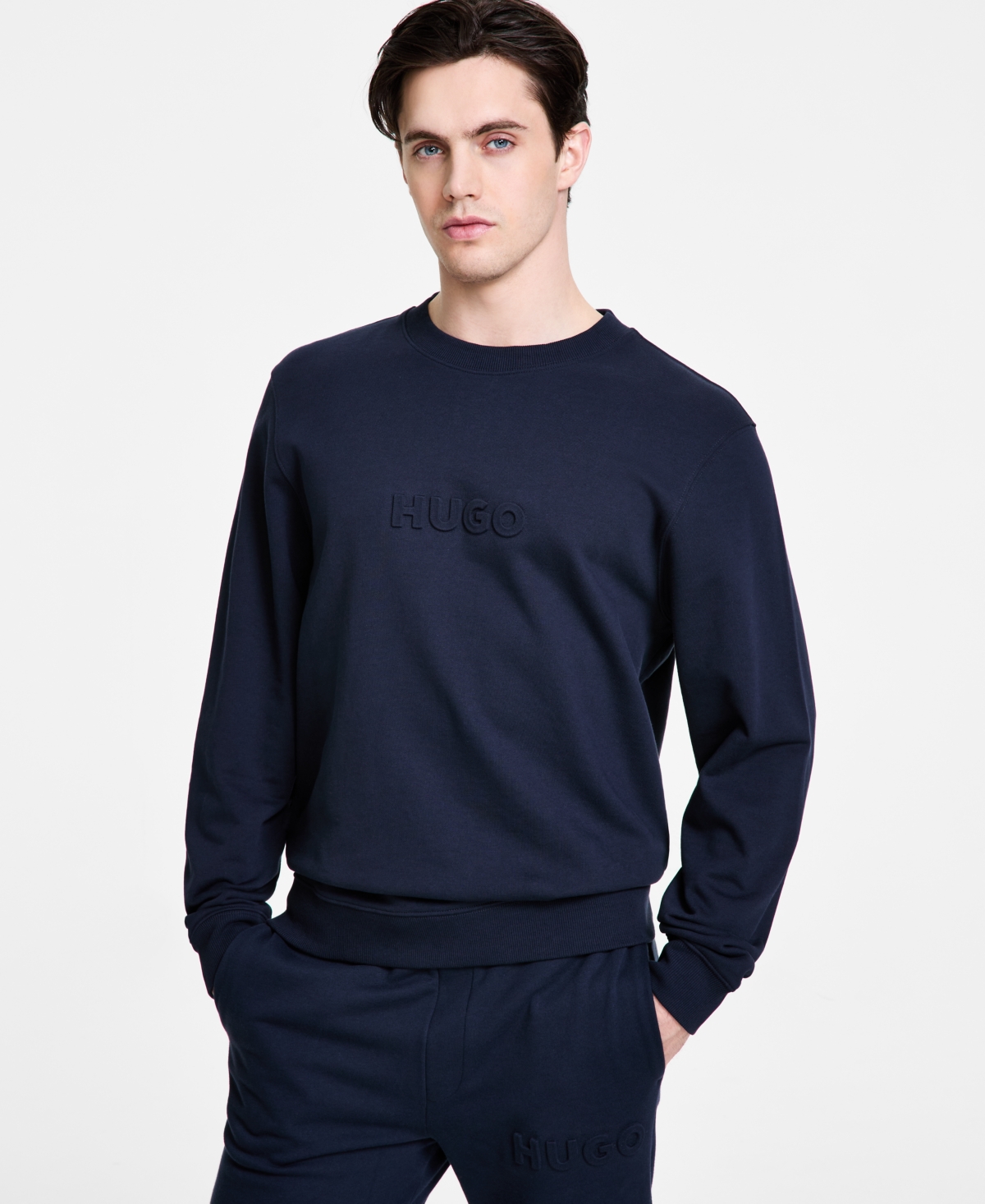 Hugo by Hugo Boss Men's Regular-Fit Dankobi Embossed Logo Sweatshirt - Navy