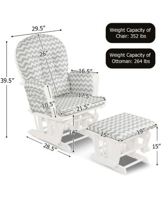 Wood Glider and Ottoman Set with Padded Armrests and Detachable Cushion