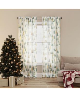 Balsam Christmas Tree Sheer Rod Pocket Curtain Panel
