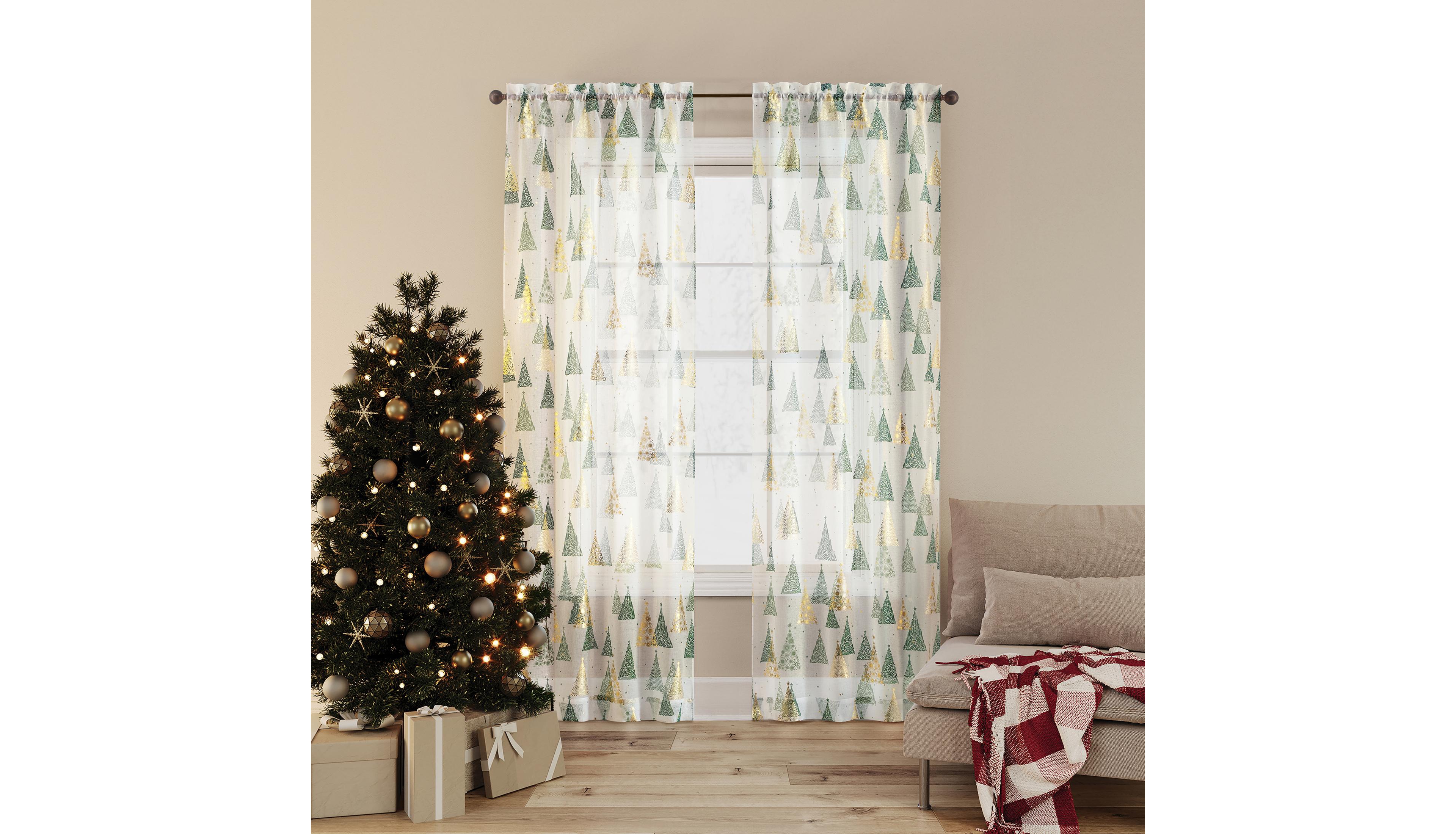 Balsam Christmas Tree Sheer Rod Pocket Curtain Panel
