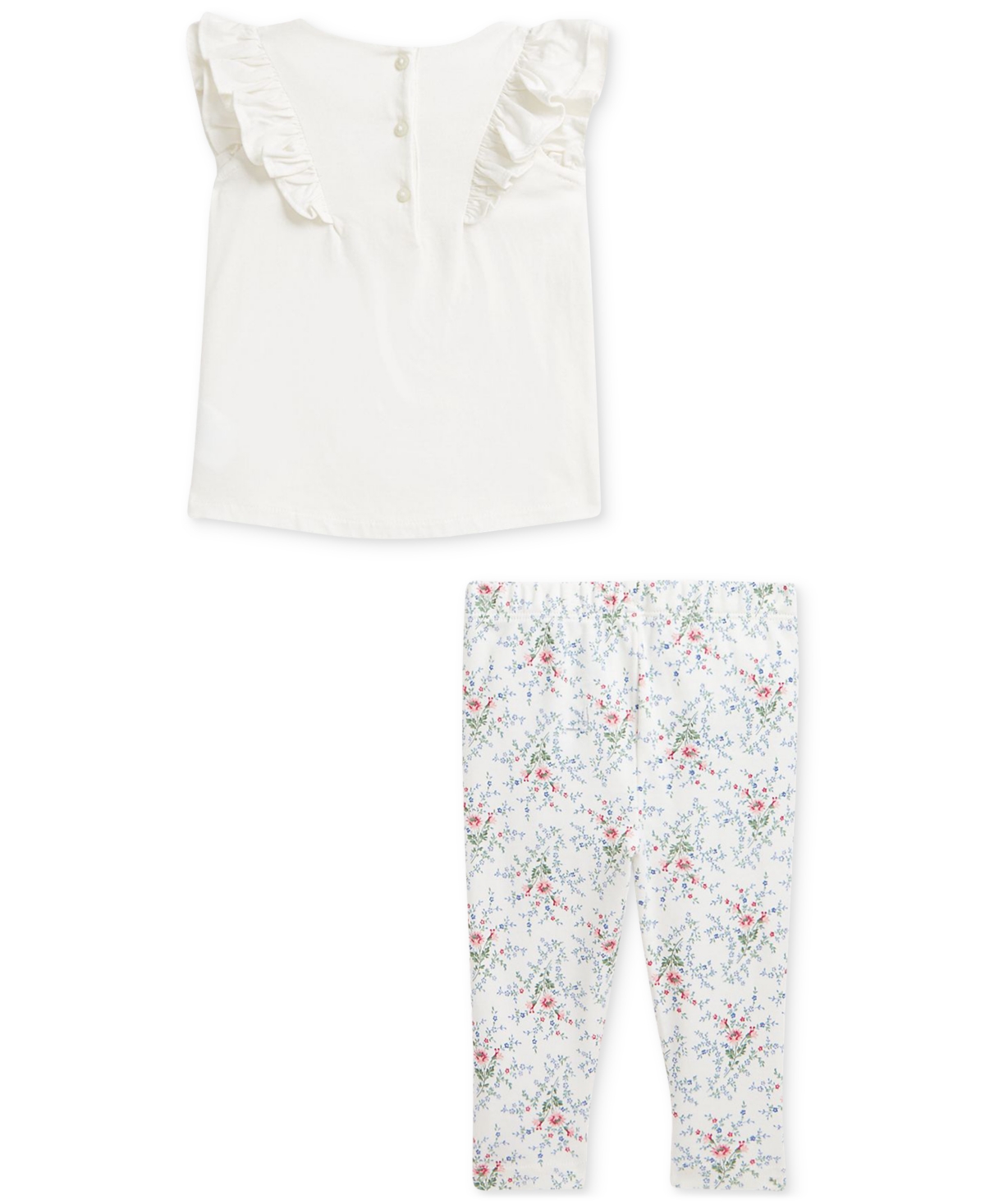 Polo Ralph Lauren Ralph Lauren Embroidered Cotton Ruffle Top & Floral Leggings Set In White
