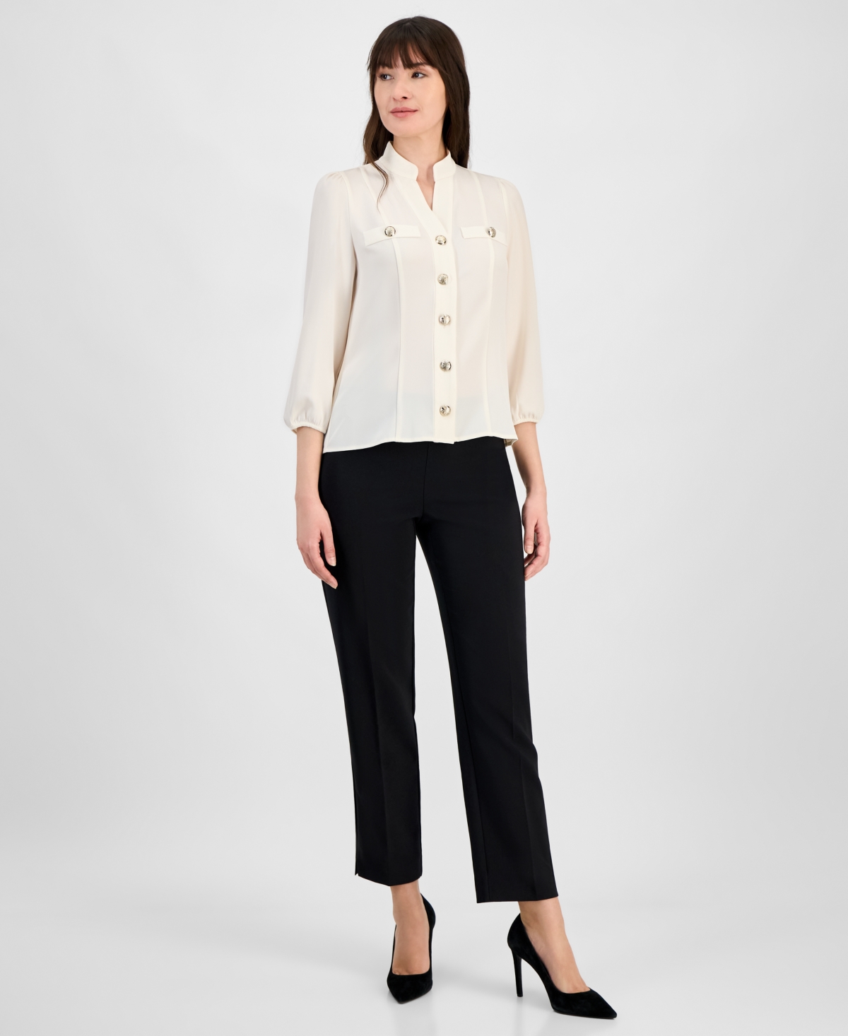 ANNE KLEIN WOMEN'S HIGH-NECK BLOUSE 