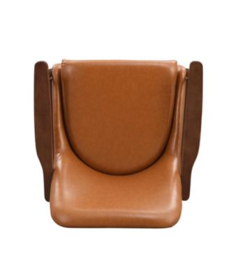 9.2'' Mid-Century Faux Leather Accent Chair with Cushioned Seat, Solid Wood Frame, and Brass-Tipped Legs，Brown