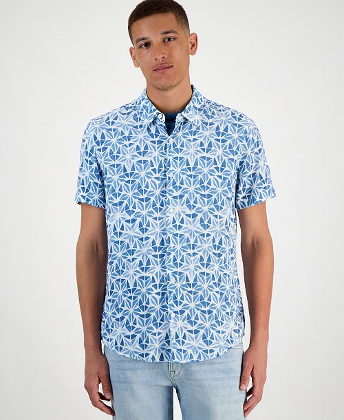 alfani GUESS Men's Slim Fit Short Sleeve Printed Button-Front Shirt Men's Fashion & Accessories