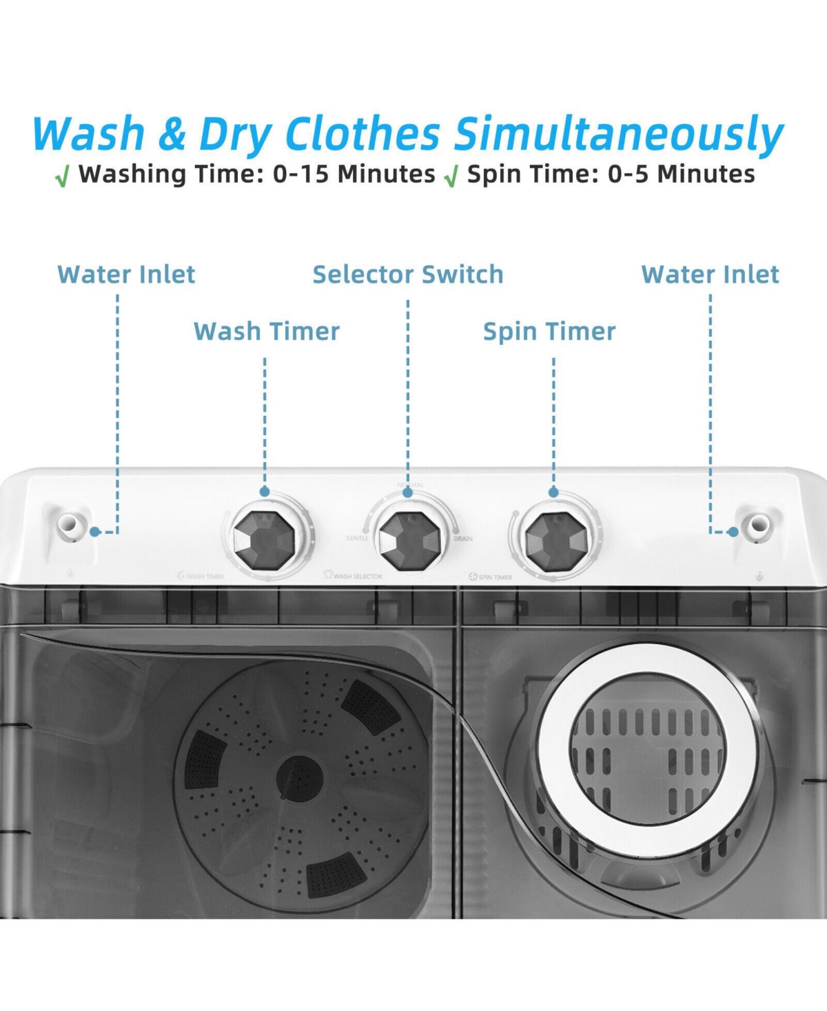 Gouun 26 Lbs Twin Tub Portable Washing Machine with Built-In Drain Pump