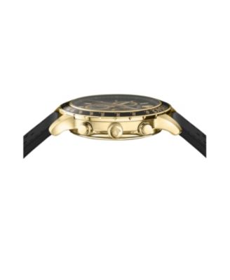 Men's Sport Chrono IP Yellow Gold Stainless Steel and Leather Strap Watch, 44mm
