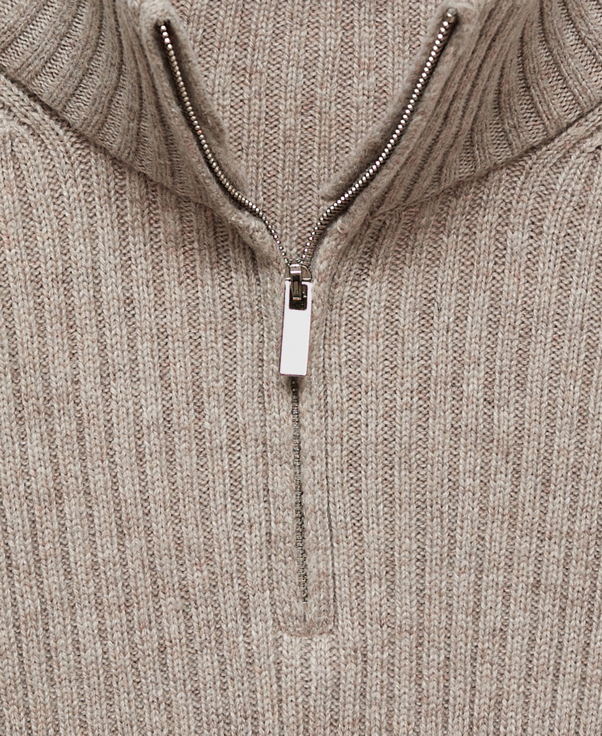 Mango Women's Zipper Detail Ribbed Sweater - Pastel Gray