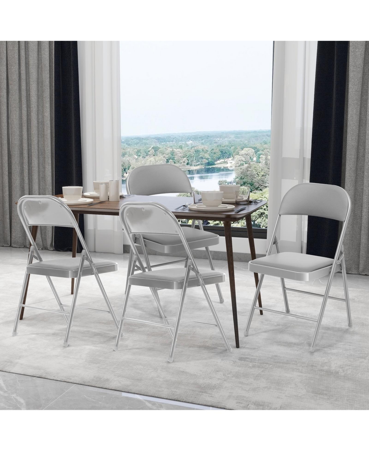 6-Pack Folding Chair Set with Vinyl Padded Seat for Outdoor & Indoor