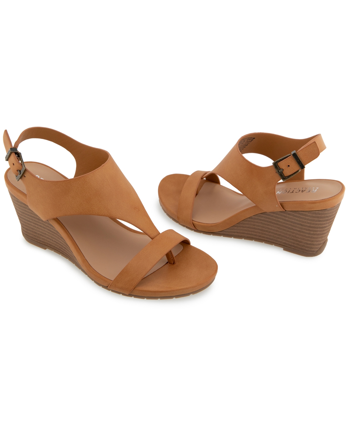 Kenneth Cole Reaction Women's Greatly Thong Almond Toe Wedge Sandals In Camel