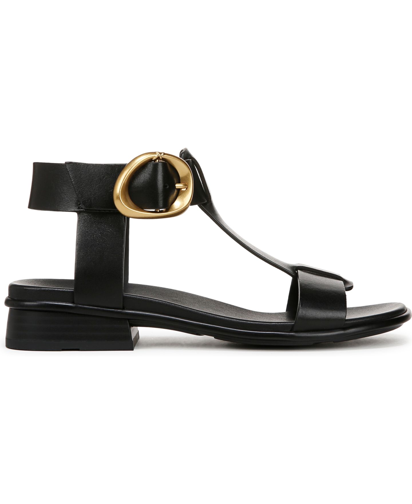 Женские сандалии Naturalizer Brandy T-Strap Block Heel, цвет: Чёрный кожаный — фото 2