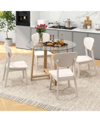 42 Inches Round Glass Dining Table with Tempered Glass Tabletop and Rubber Wood Legs