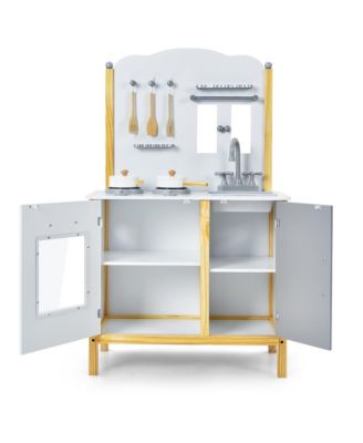 Kids Play Kitchen Set Toddler Pretend Cooking Set w/ Cabinet&Accessories