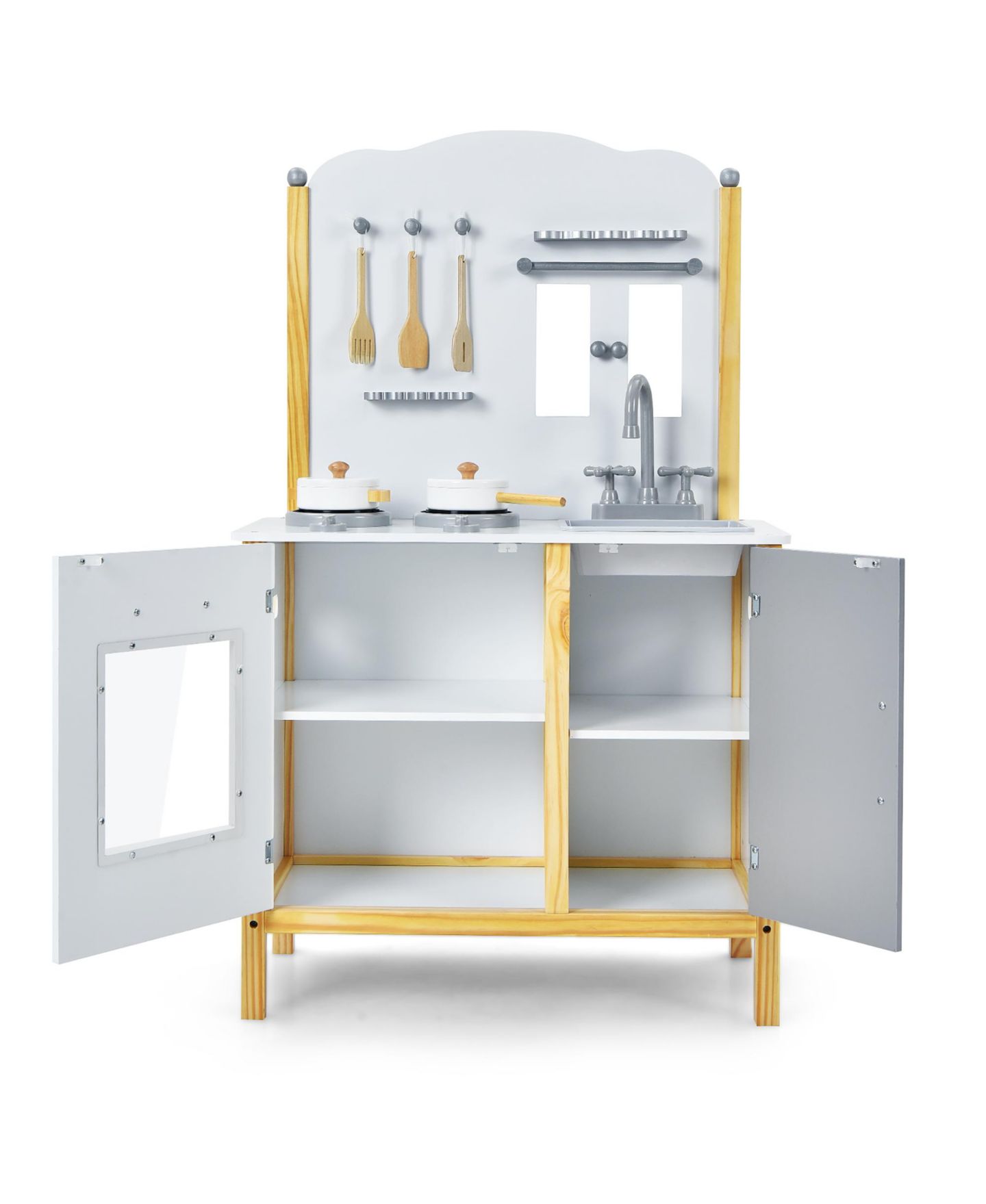 Детские игрушки Costway Play Kitchen with Storage Cabinet 6-Piece Set, Ages 3+, цвет: Белый — фото 2