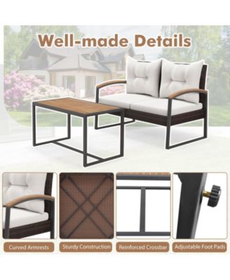 2 Pieces Patio PE Wicker Furniture Set with Acacia Wood Table