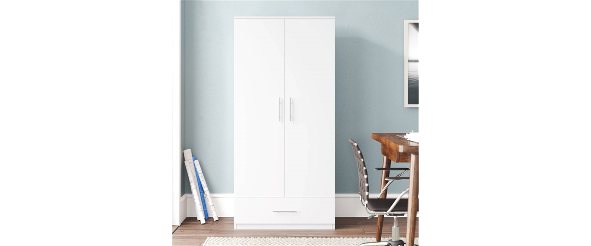 Slickblue Modern Armoire Wardrobe Closet Cabinet with Storage Drawer Wood Finish - White