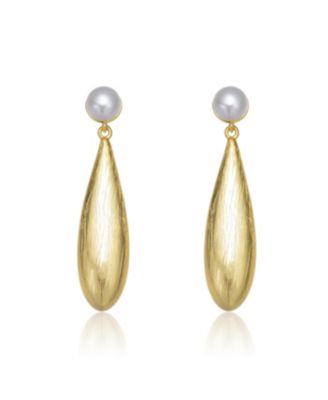 Sterling Silver 14K Gold Plated with Genuine Freshwater Drop Pearl Modern Earrings